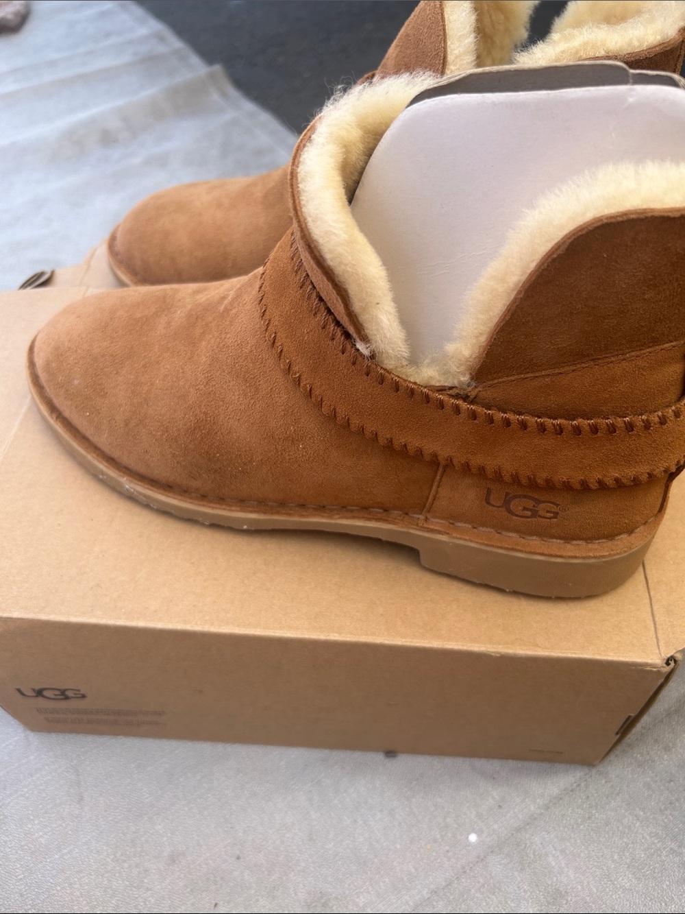 UGG Chestnut Suede Ankle Boot with Sheepskin Lining